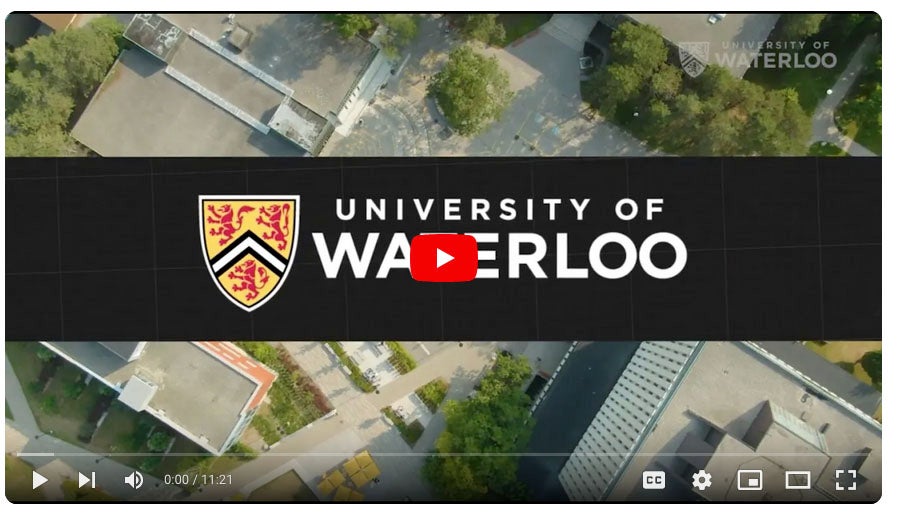 YouTube screen grab of aerial shot with a UWaterloo superimposed on it.