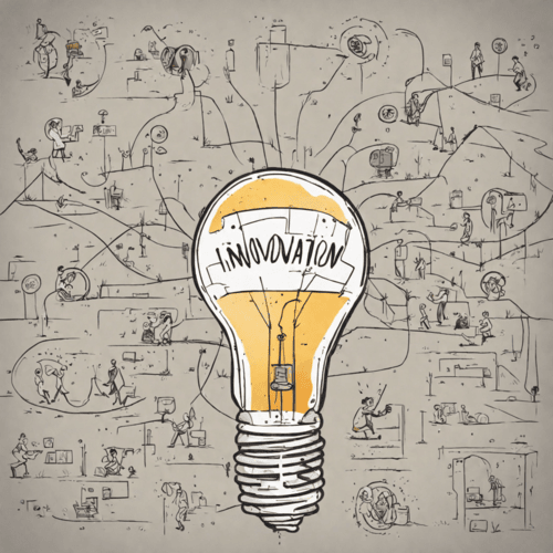 Illustration depicting innovation as a connected ecosystem of ideas, people, and practices.