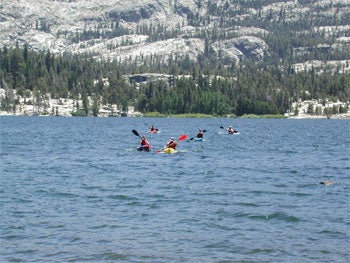 Kajak adventures on the lake during the Kirkwood trip.