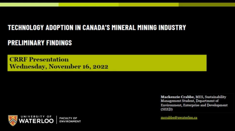 Technology Adoption in Canada's Mineral Mining Industry Preliminary Findings