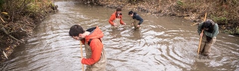 Students sampling in the river.