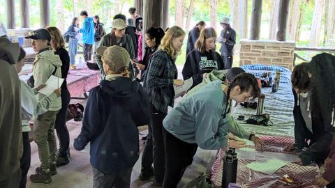 Students at Elora Gorge first-year mixer. 
