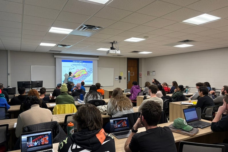 Students in a lecture hall. 