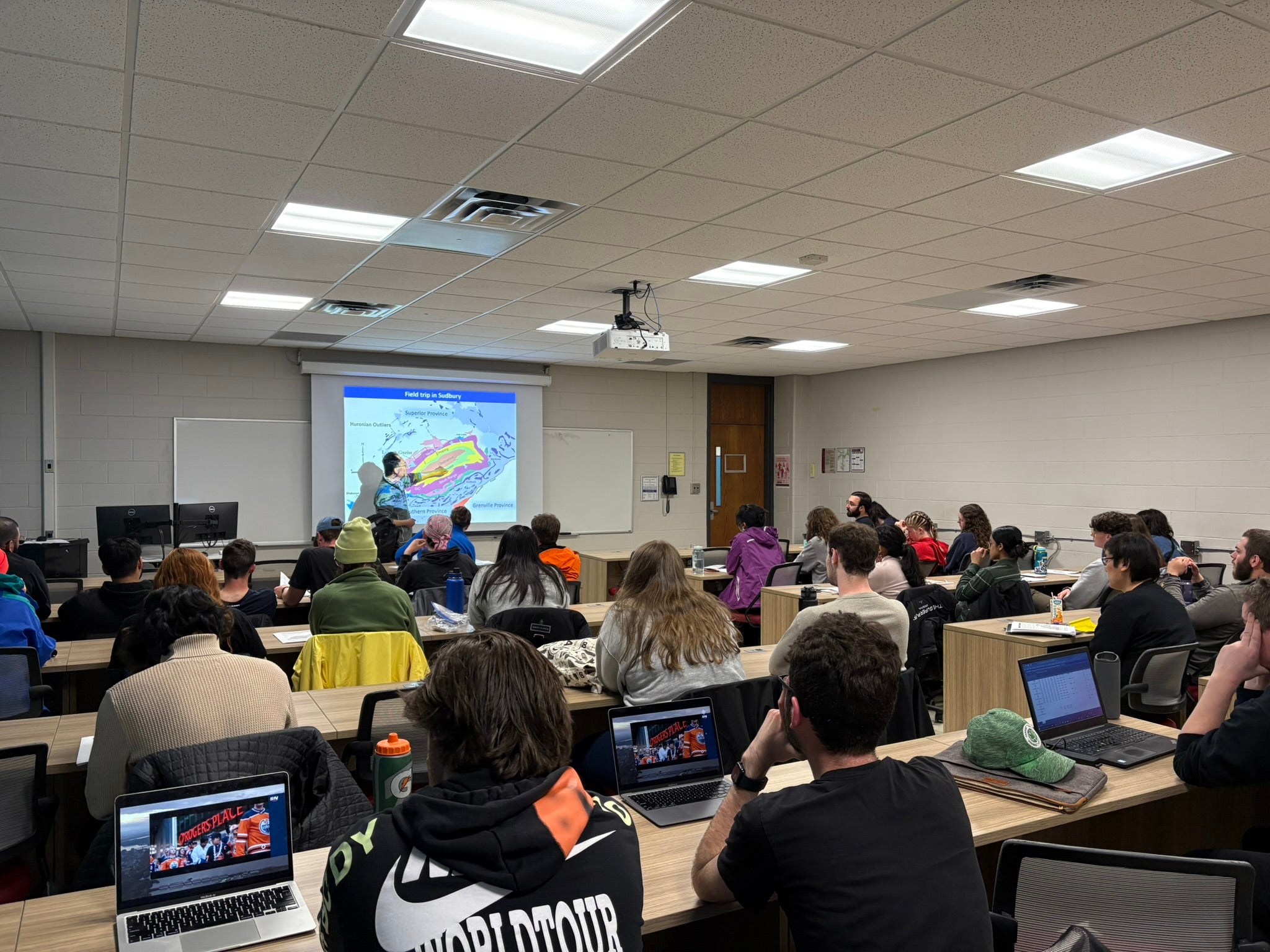 Students in a lecture hall. 