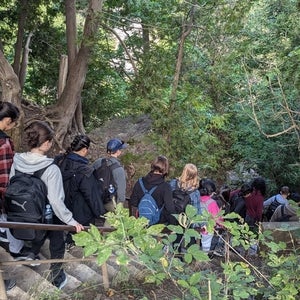 Students hiking the Elora Gorge. 