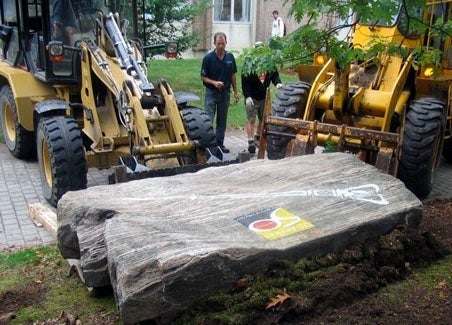 Placing the 50th anniversary gneiss in the Peter Russell Rock Garden