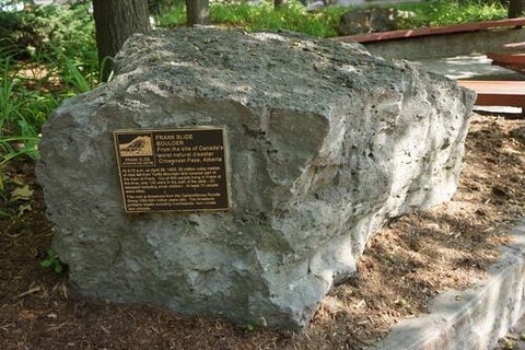 Limestone, Frank Slide boulder in the Peter Russell Rock Garden