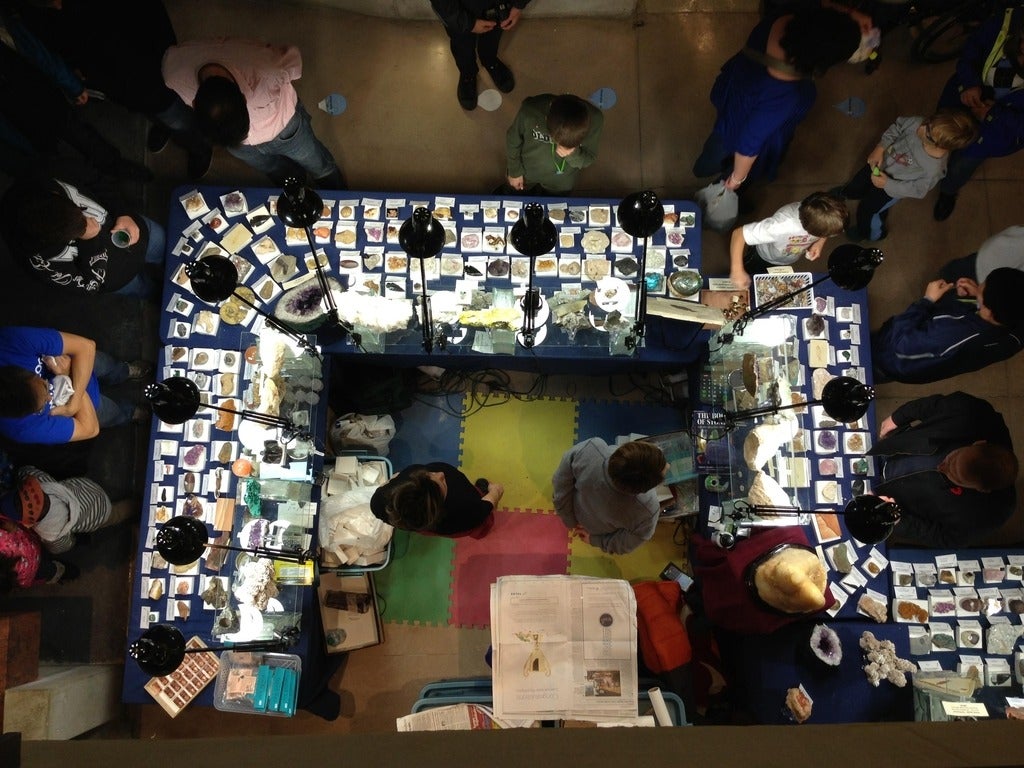 Photo of mineral vendor table from above