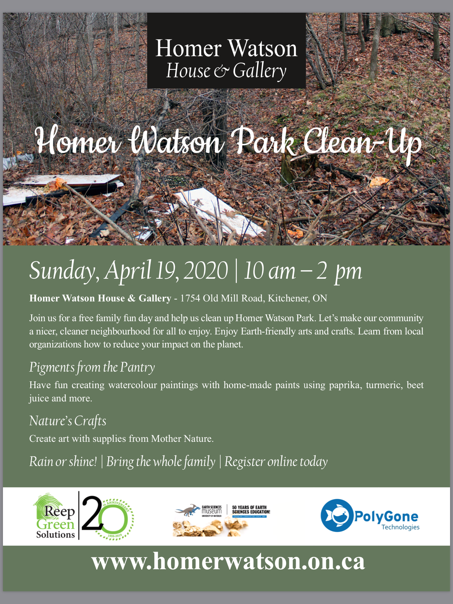 Earth Day at Homer Watson Park informational flyer