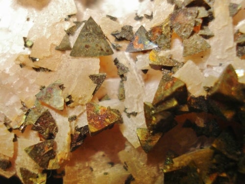 brown chalcopyrite crystals in dolomite