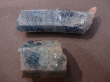 side view of 2 Blue Beryl crystals