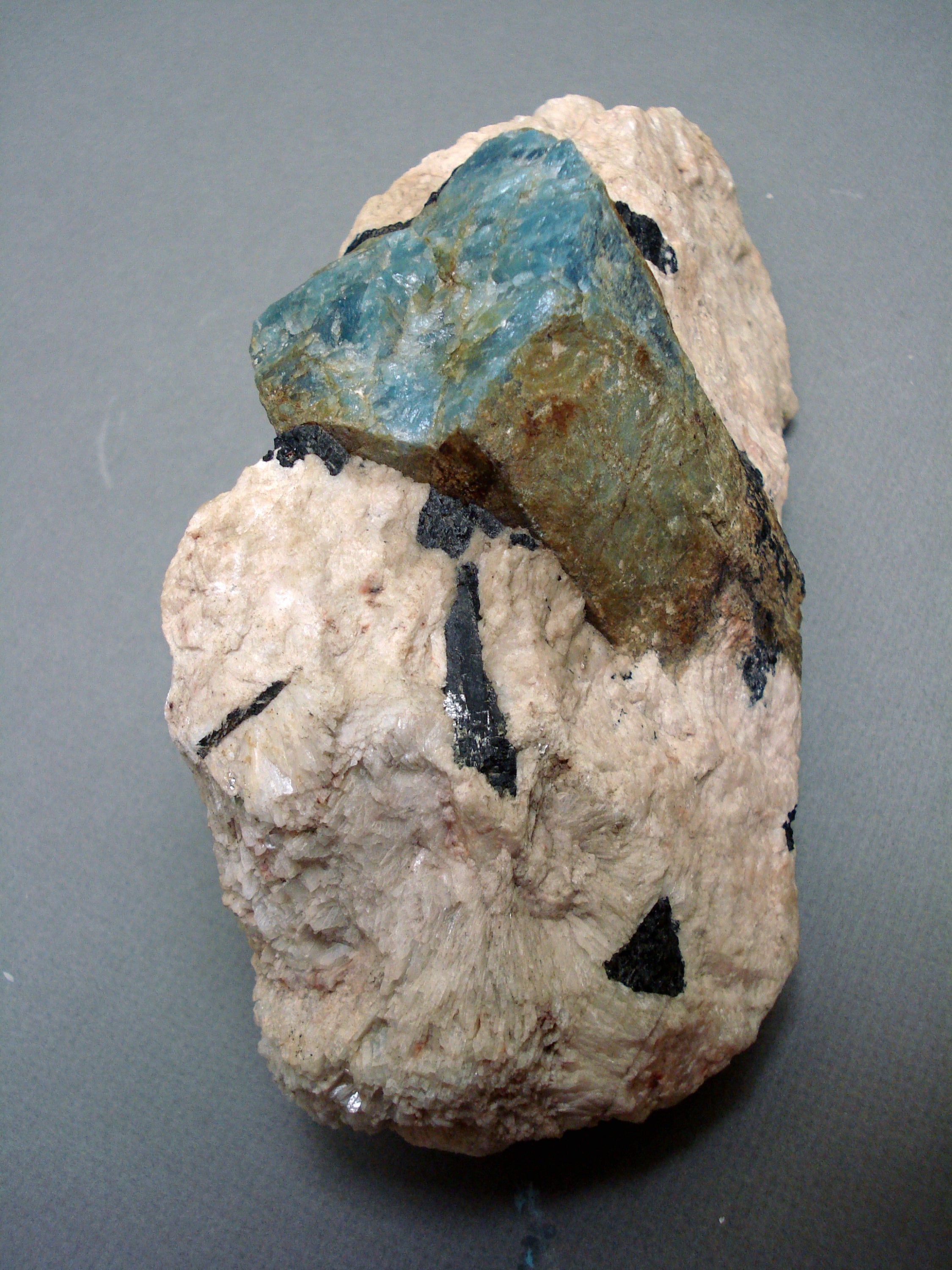 Beryl variety aquamarine with clevelandite and black schorl tourmaline
