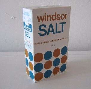 cardboard box with windsor salt logo on it.