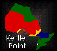 Map showing the location of Kettle Point in Ontario