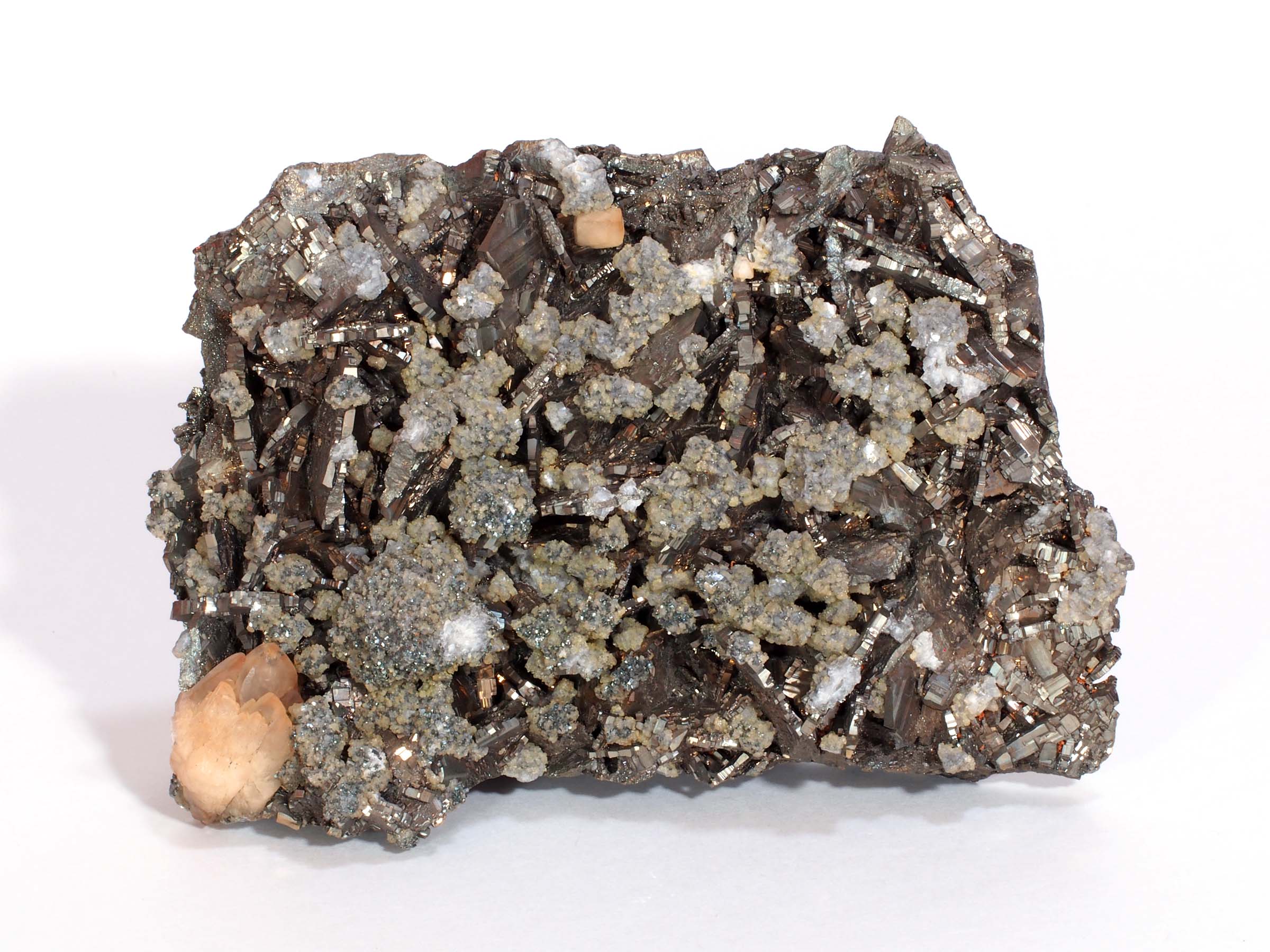 Pyrite after Marcasite with Calcite, Dolomite, and Sphalerite