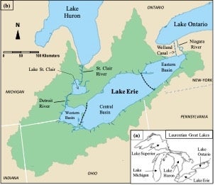 Figure showing Lake Erie and the extent of its watershed.