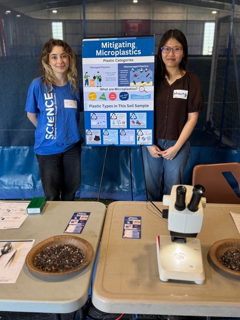 Tia and Huong at the Microplastics station