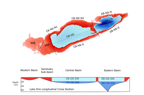 Lake Erie's basins with depth profile