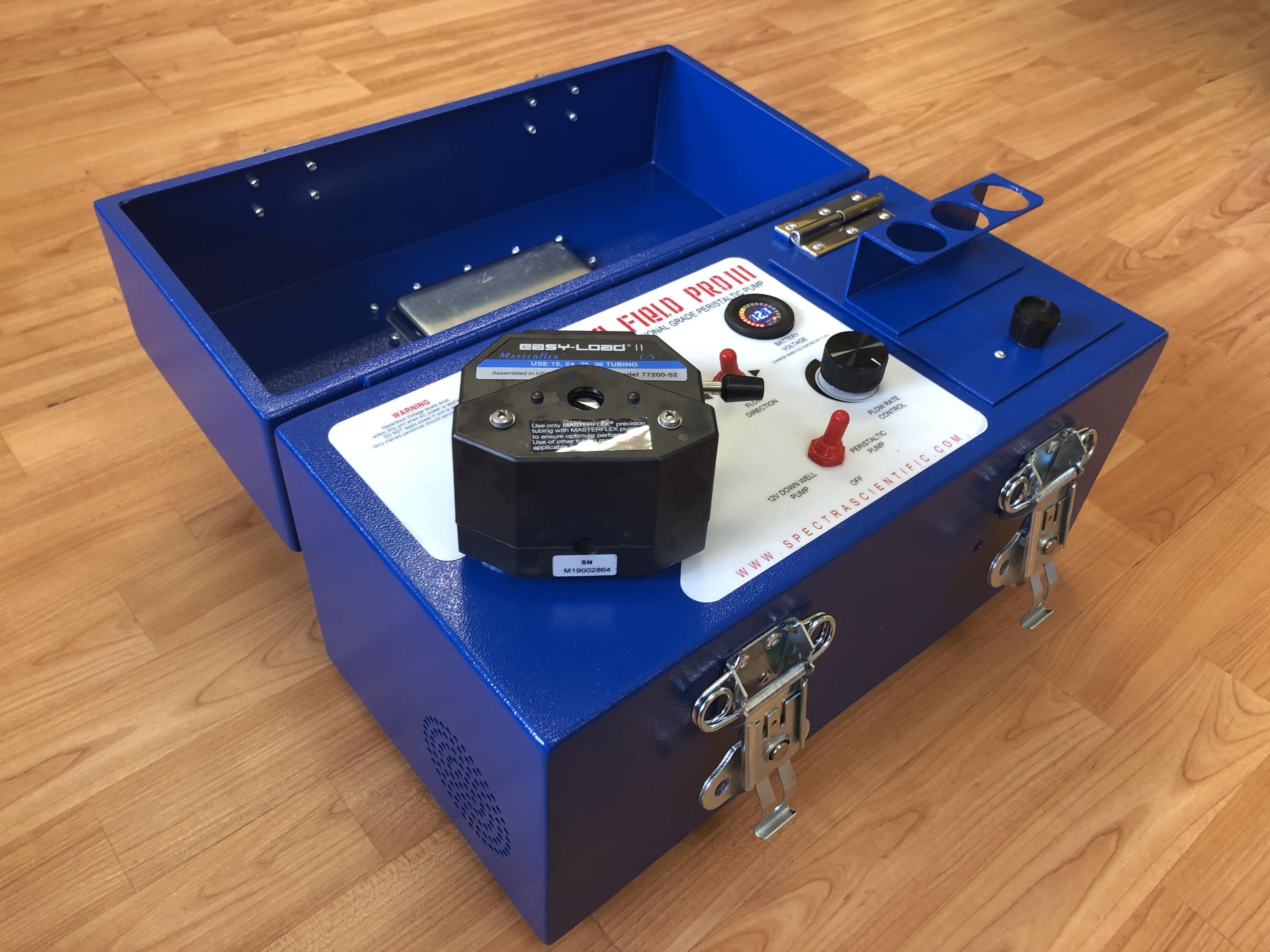 pump equipment in blue metal case