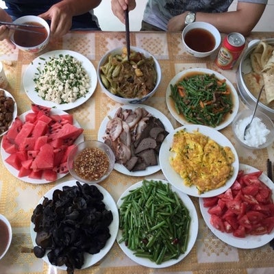 Dinner cooked by the farmer from Baoshi village in Hebei province