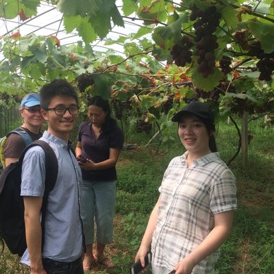 Ning Dai, Danshu Qi and Steffanie Sott with the owner of Tianrong Farm Wang Borong in Nanjing