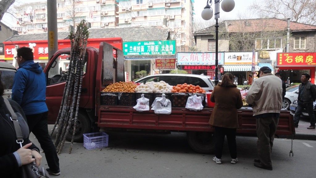 Street fruit vendor in downtown Nanjing