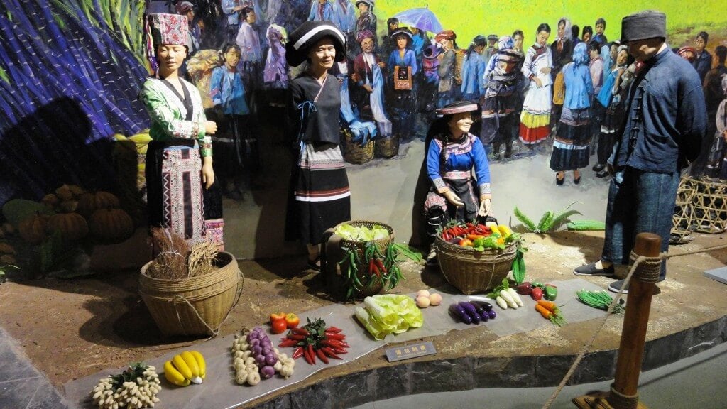 A demonstration of local traditional vegetable market in a museum