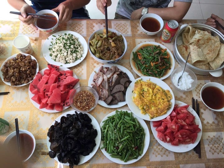 Dinner cooked by the farmer from Baoshi village in Hebei province