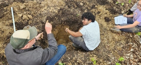 Students observing different soil horizons 