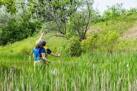 Students in a creek