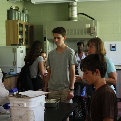 Students getting ready to exit the lab