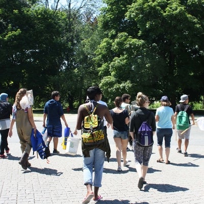Students walking to their sampling site