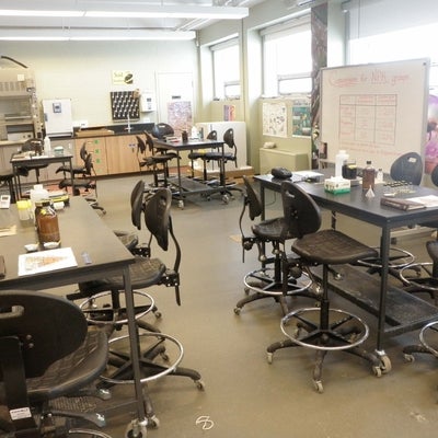 Photo of the lab, with all soil lab equipment laid out