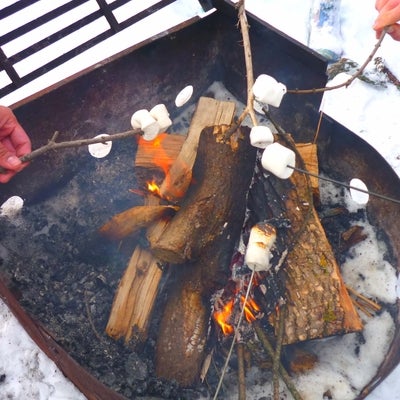 Marshmallows roasting over fire