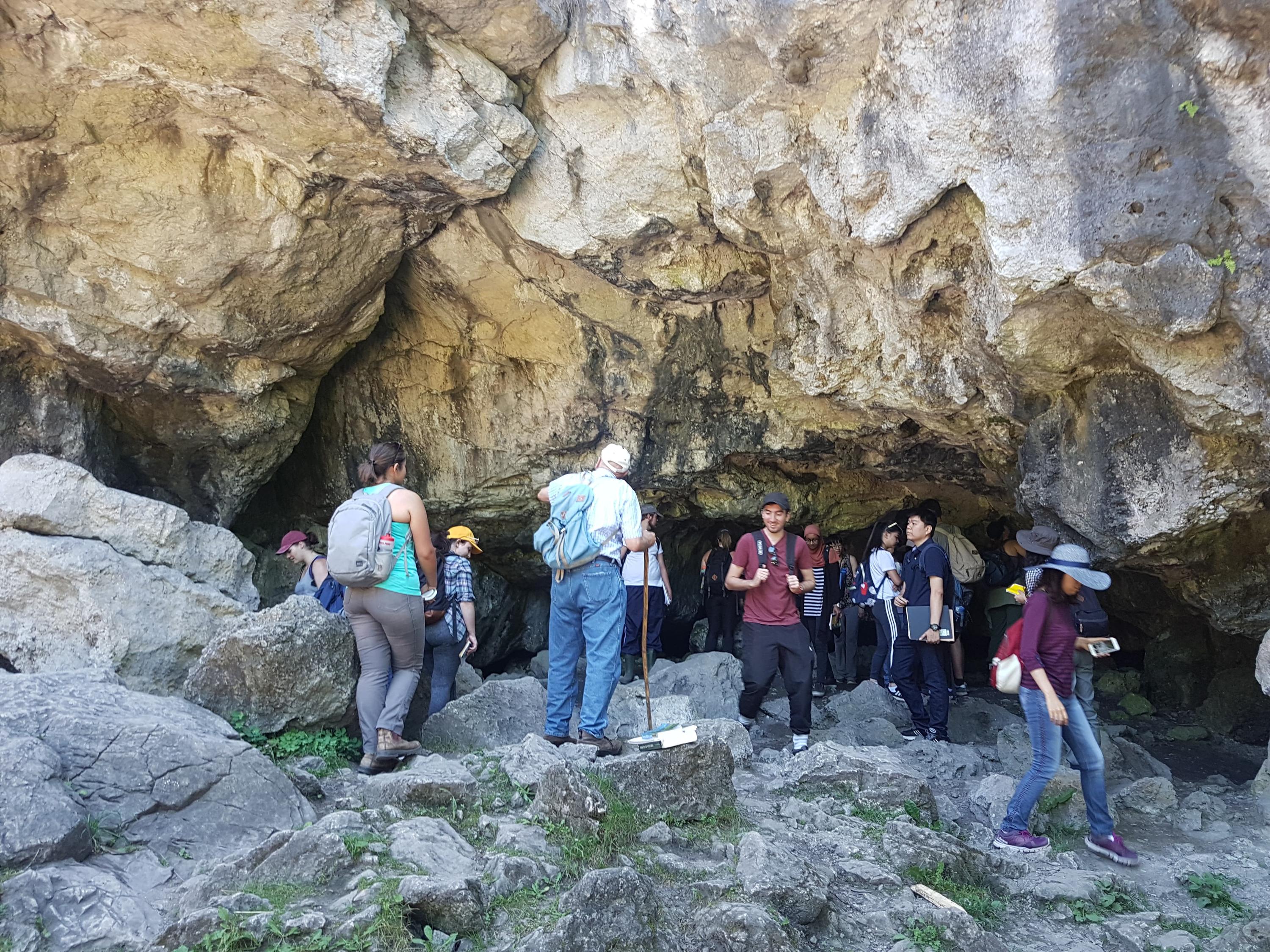 Students visiting a cave.