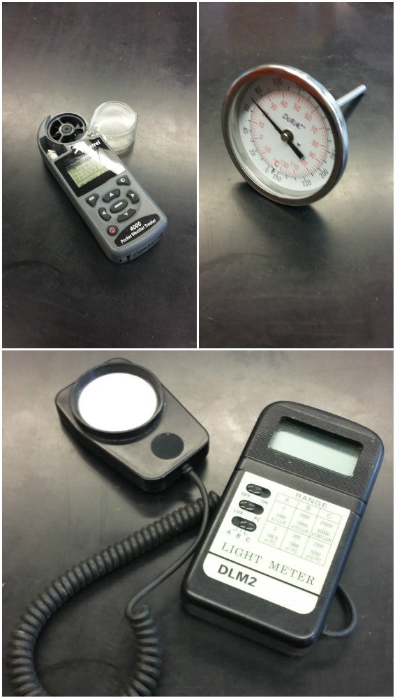 light meter, kestral, thermometer