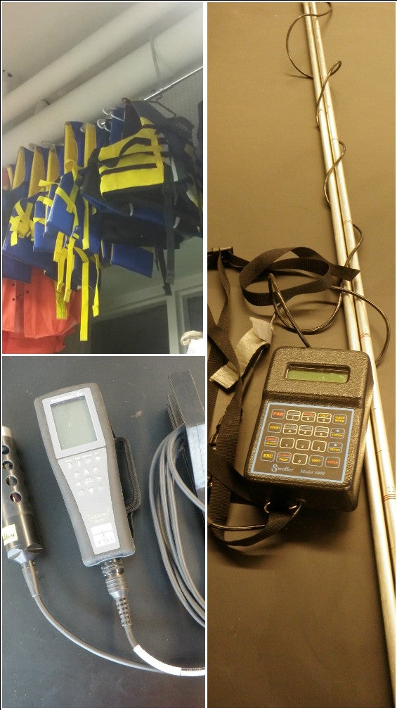 Collage of field equipment for water