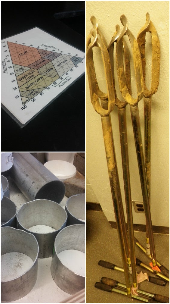 Collage of field equipment for soils