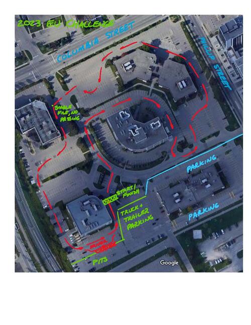 Annotated map showing race track layout for 2023 EV Challenge