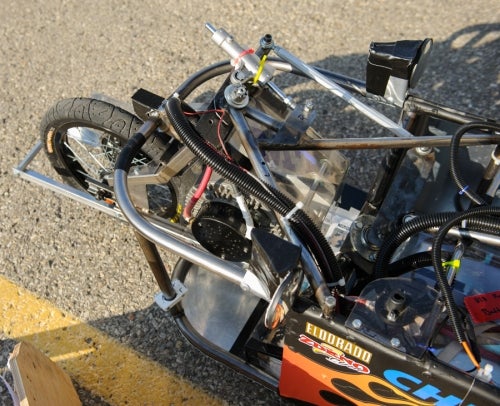 Close-up of front-wheel drive car