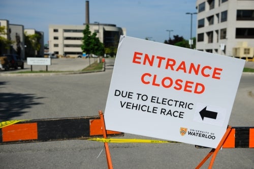 &quot;Entrance closed&quot; sign on a barricade