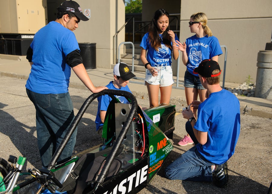 Bluevale students working on their car