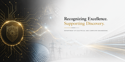 AI-generated banner illustrating academic excellence, research achievement, and scholarship recognition in the Department of Electrical and Computer Engineering through abstract engineering, computing, and innovation imagery.