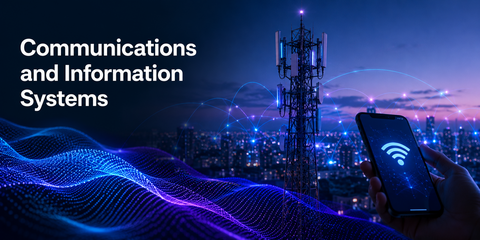 AI-generated illustration of a cellular communications tower and smartphone connected by digital network signals, representing communications and information systems research.