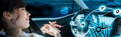 Girl relaxing in a moving autonomous vehicle