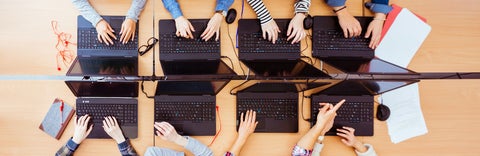 students working at computers