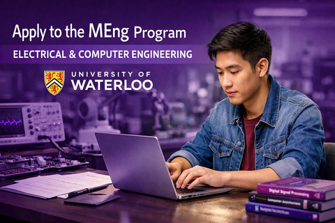 Graduate engineering student working in electronics lab (AI-generated image; does not depict a real student)