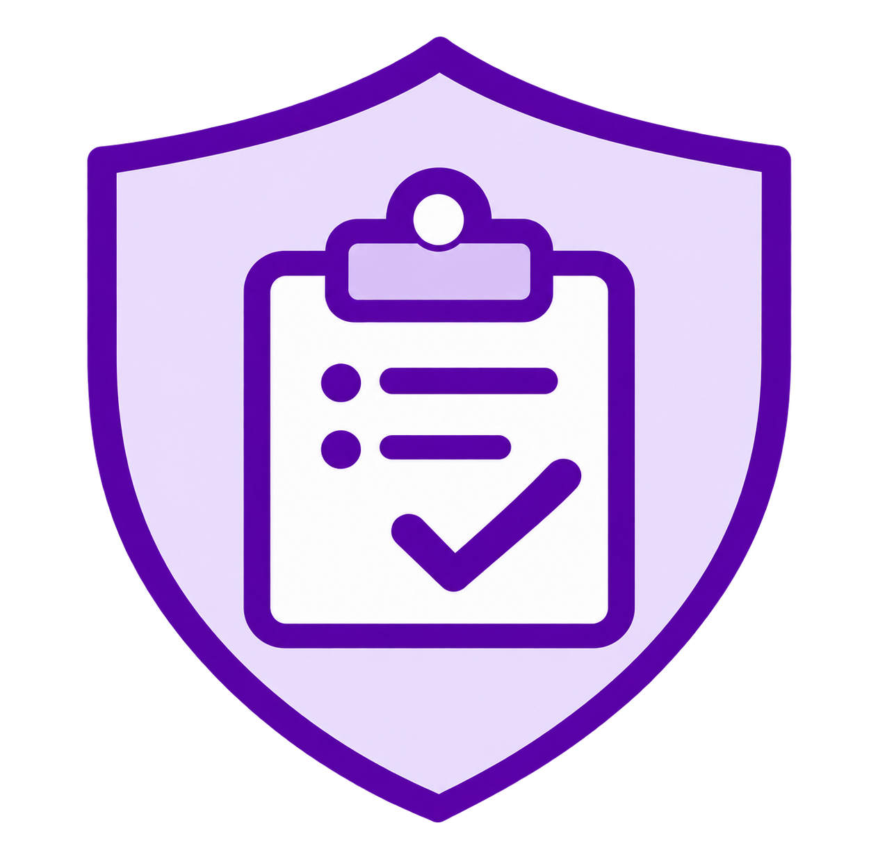 purple shield with a checklist