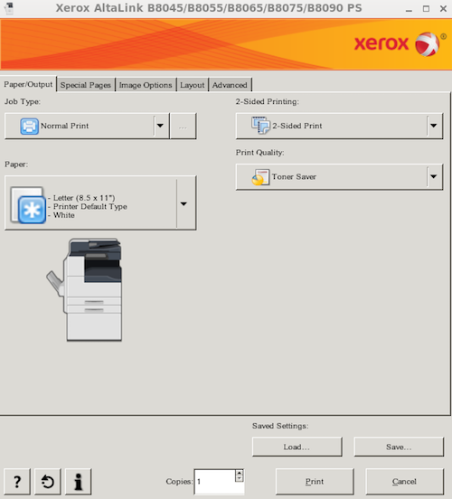 Printer option window