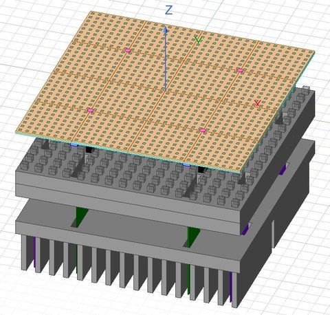 Rendering of a modular large-scale active phased array antenna for SATCOM with heatsink